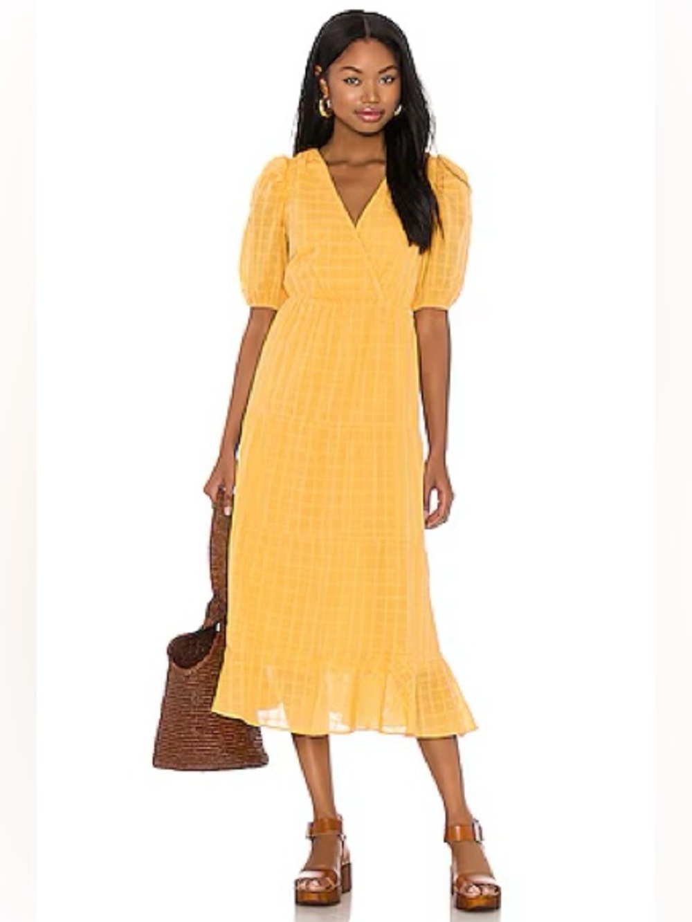 Heartloom Halia Cotton Tiered Puff Sleeve Surplice Midi Dress | Marigold | S